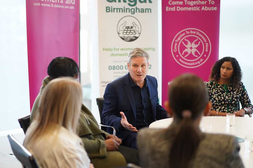 Labour leader Sir Keir Starmer during a visit to Birmingham, meeting advocates for the Women’s Aid Federation (Stefan Rousseau/PA)