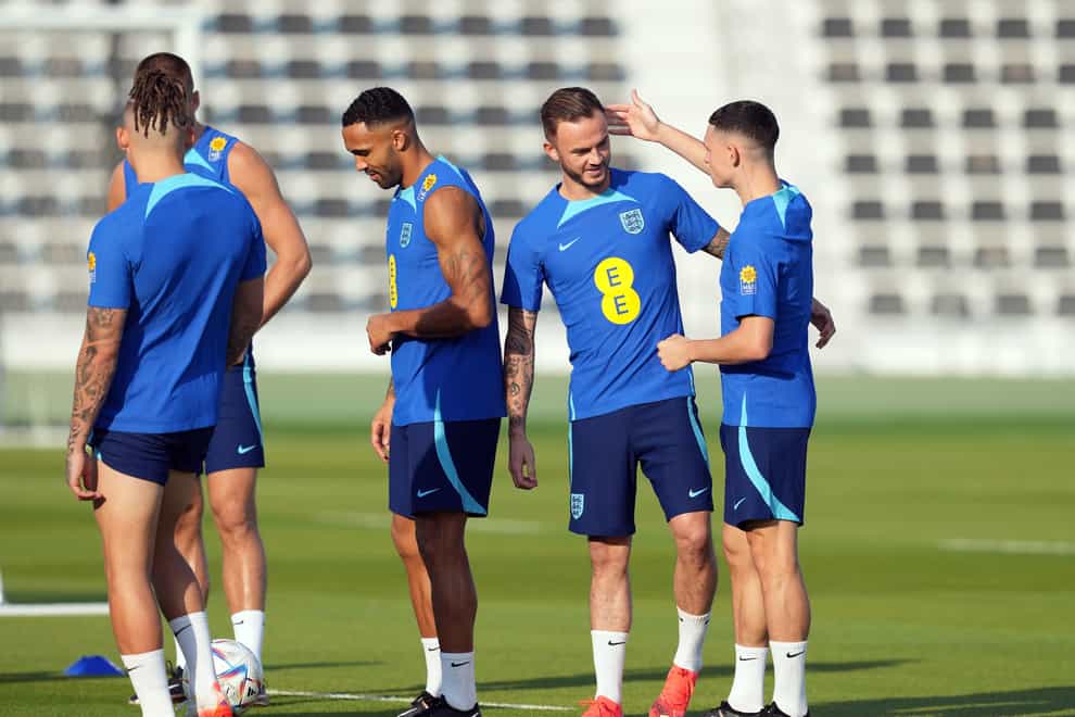 James Maddison (second from right) returned to team training with England on Saturday (Martin Rickett/PA)