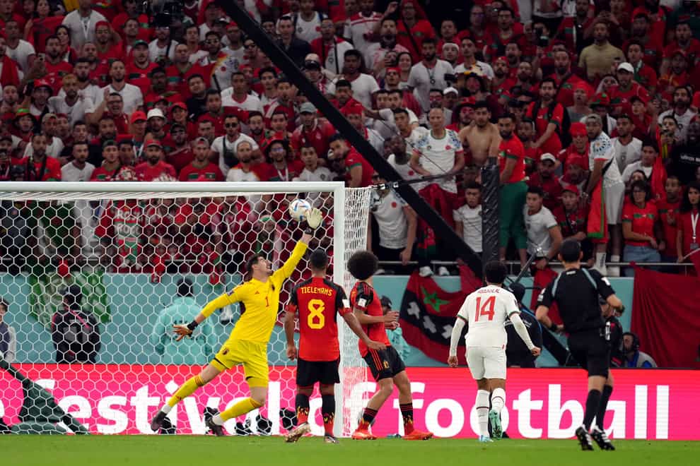 Zakaria Aboukhlal scores Morocco’s second goal against Belgium (Nick Potts/PA)