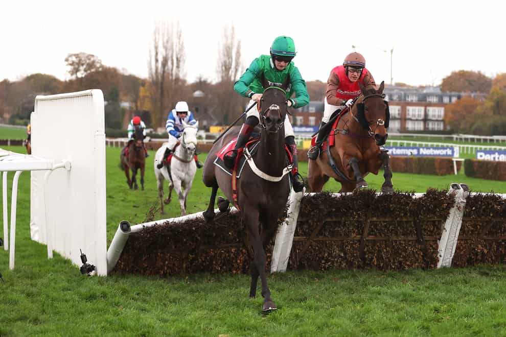 Ben Bromley (left) aboard Call Me Lord, was handed a 28-day ban for failing to ride to the line in the Pertemps Network Handicap Hurdle won by Dolphin Square (right) at Sandown (Steven Paston/PA)