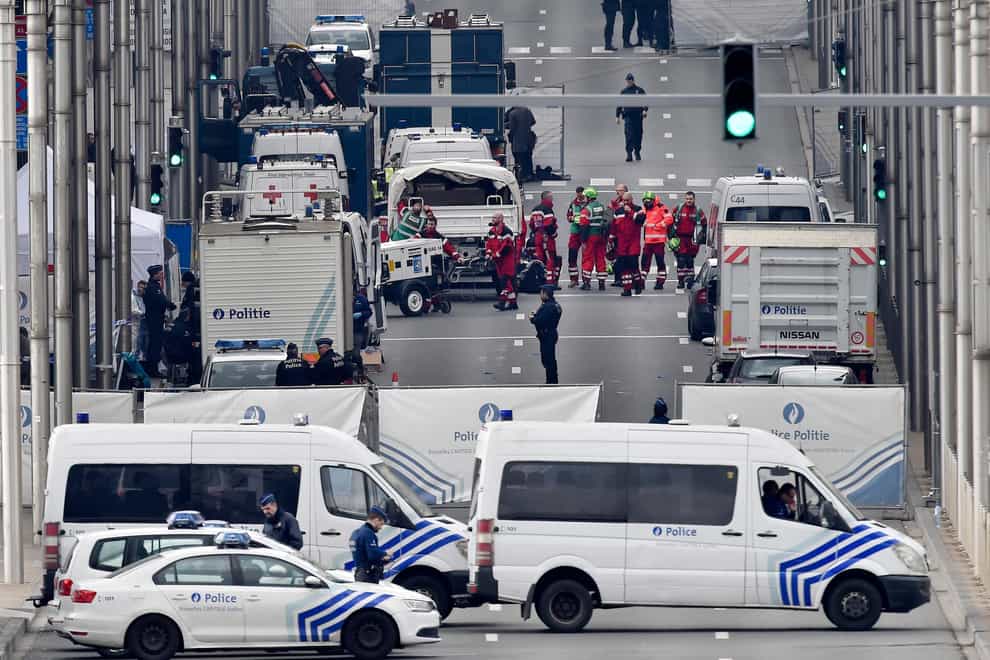Police and rescue teams outside the Maelbeek station in Brussels in 2016 (Martin Meissner/AP)