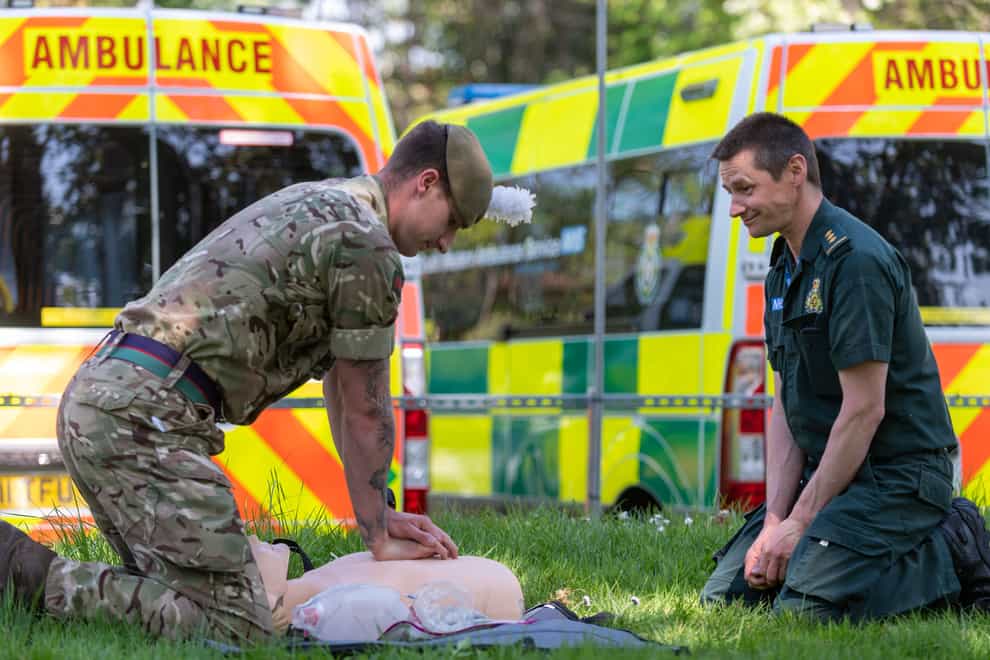 Soldiers training with ambulance crews during the pandemic (Cpl Anil Gurung/MoD/PA)