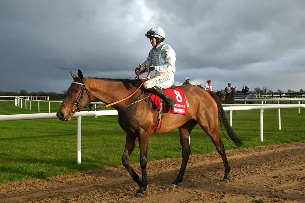 Honeysuckle ridden by jockey Rachael Blackmore after finishing third in the Bar One Racing Hatton’s Grace Hurdle on day two of the Winter Festival at Fairyhouse Racecourse (Brian Lawless/PA)