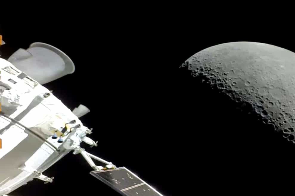 Nasa’s Orion spacecraft flies past the moon on Monday December 5 2022 (Nasa/AP)