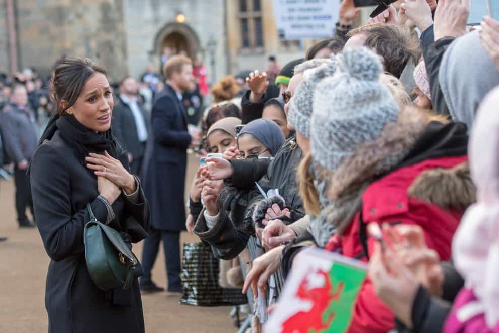 Meghan during an early walkabout at Cardiff Castle (Arthur Edwards/The Sun/PA)