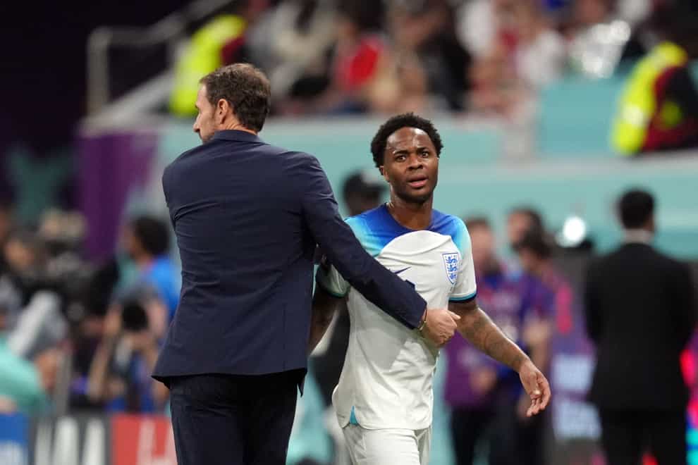 Gareth Southgate, left, has cast doubt on whether Raheem Sterling will play a part against France (Nick Potts/PA)