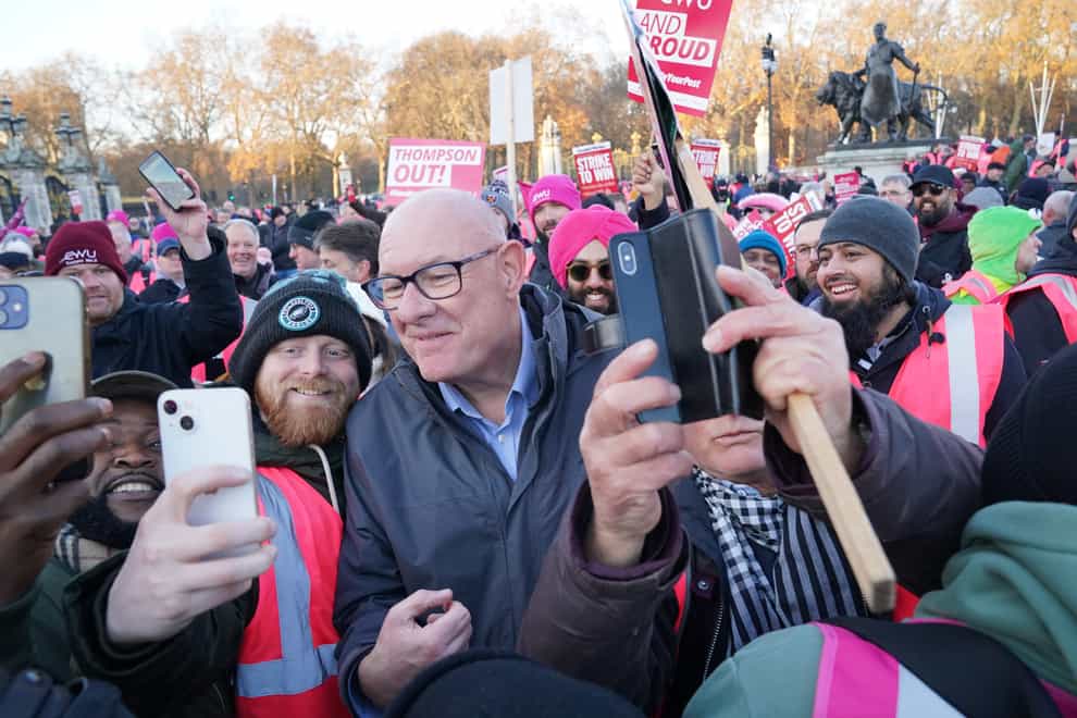 Dave Ward, general secretary of the Communication Workers Union, during a protest outside Buckingham Palace (Jonathan Brady/PA)
