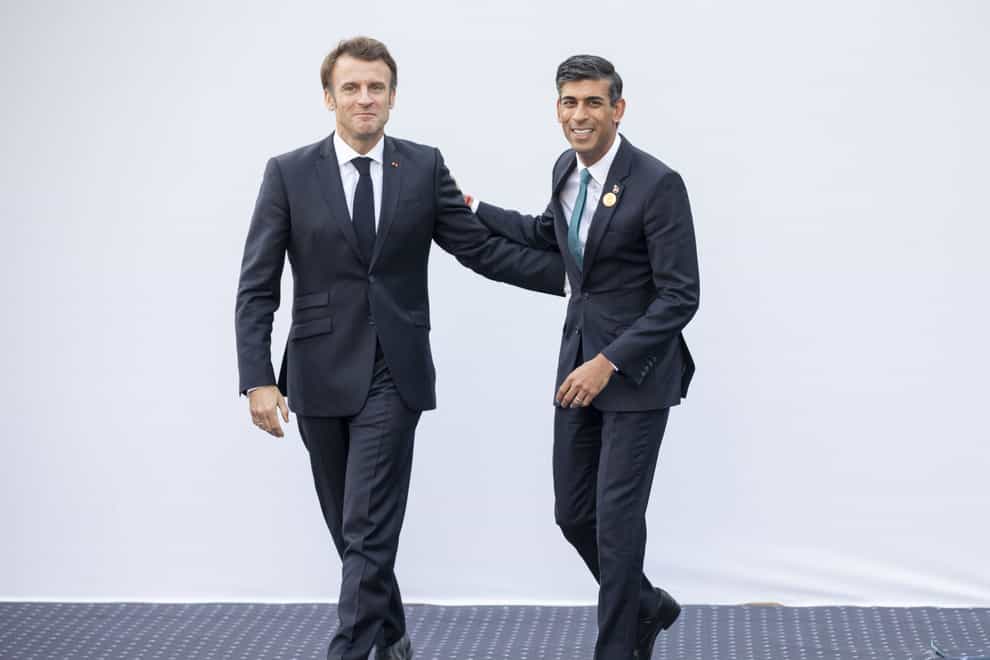 Emmanuel Macron and Rishi Sunak had a light-hearted exchange on Twitter about the World Cup quarter final (Steve Reigate/Daily Express)