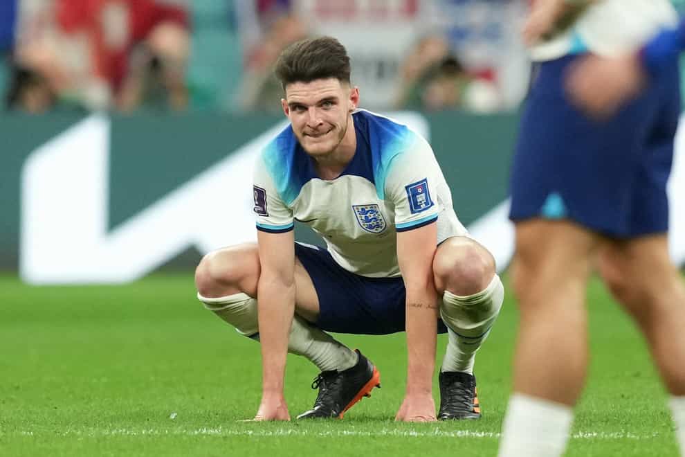 England’s Declan Rice appears dejected following defeat by France (Martin Rickett/PA)