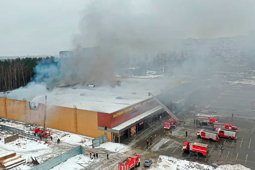 A fire at a shopping centre in Balashikha, just outside Moscow, is the second such blaze in four days (Russian Emergency Ministry Press Service/AP)