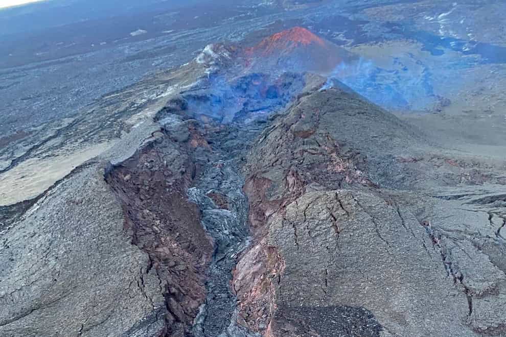 No lava movement is seen in fissure 3 vent on the Northeast Rift Zone of Mauna Loa on the Big Island of Hawaii,on December 12, 2022 (US Geological Survey via AP/PA)