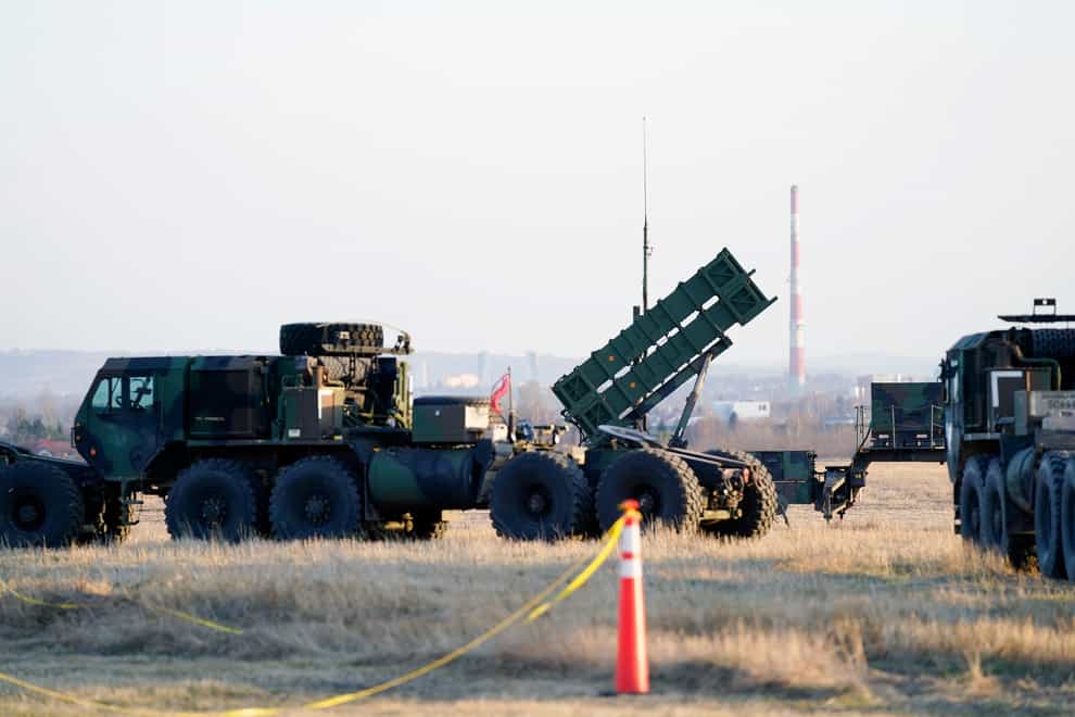 Patriot missiles seen at the Rzeszow-Jasionka Airport, in Poland. US officials say the Biden administration is poised to approve sending a Patriot missile battery to Ukraine (Evan Vucci/AP/PA)