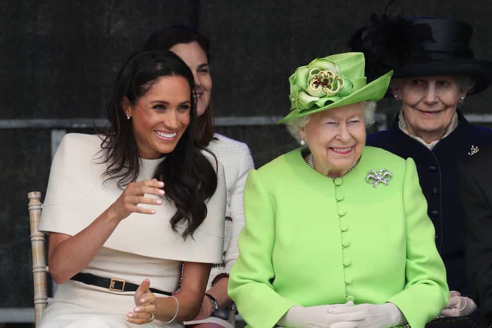 The Queen and Meghan at the opening of the Mersey Gateway Bridge in Widnes, Cheshire (Danny Lawson/PA)