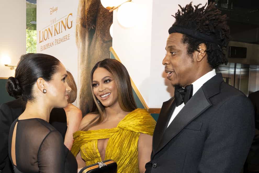 The Duchess of Sussex meets Beyonce and Jay-Z at the European Premiere of Disney’s The Lion King at the Odeon Leicester Square, London (PA)
