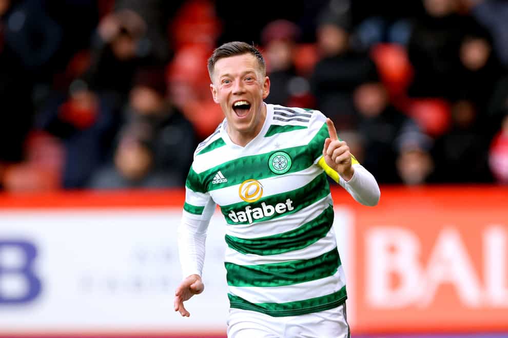 Celtic’s Callum McGregor celebrates his winner (Steve Welsh/PA)