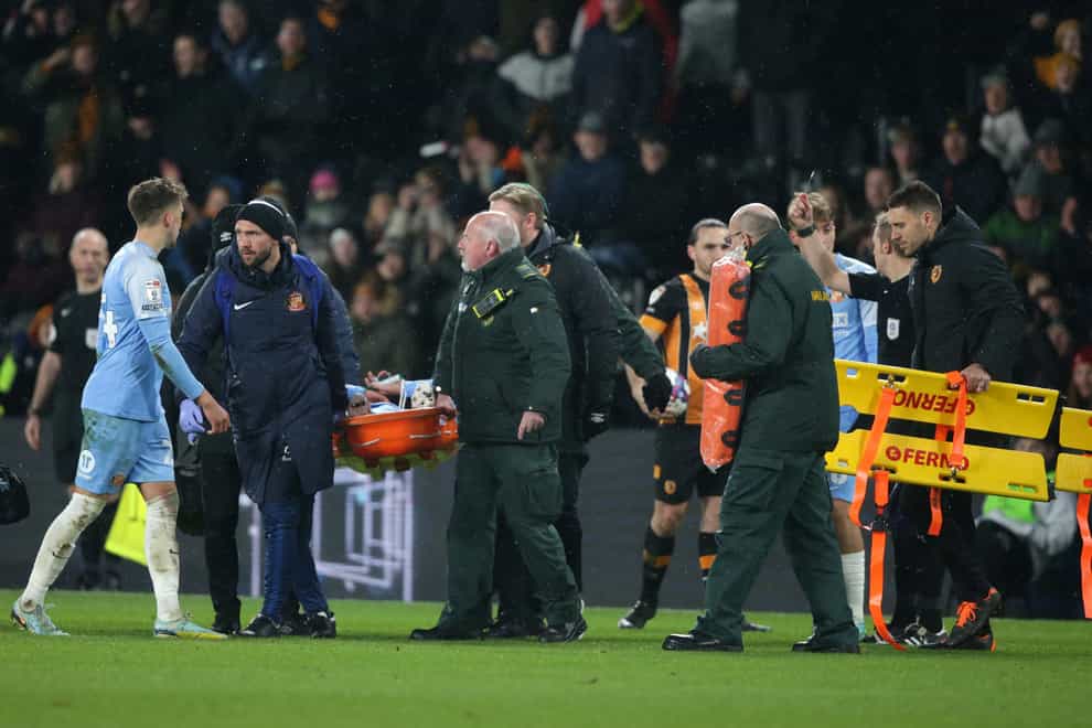 Sunderland’s Elliot Embleton was shown a red card as he was taken off the pitch on a stretcher (Ian Hodgson/PA).