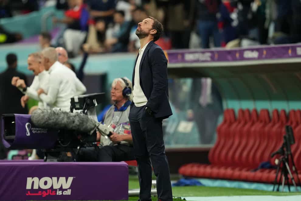 Gareth Southgate reacts at the final whistle of England’s defeat by France (Martin Rickett/PA)
