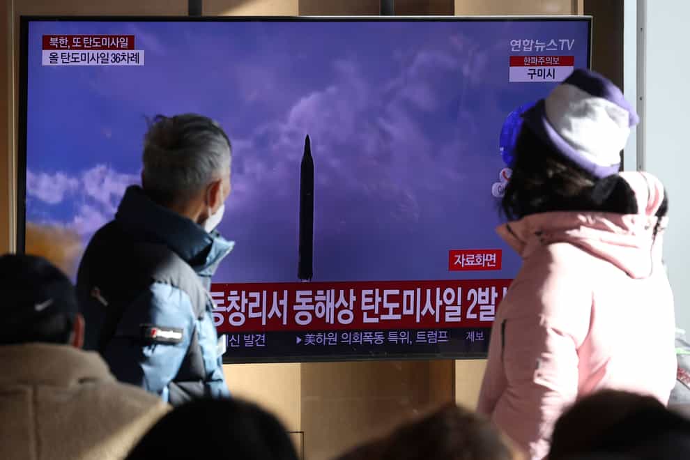 A news programme in Seoul about North Korea’s missile launch (Shin Jun-hee/Yonhap/AP)