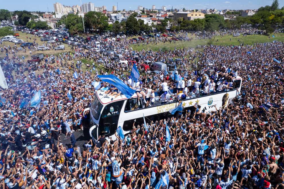 Argentina’s World Cup winners during their homecoming parade in Buenos Aires (Rodrigo Abd/AP)