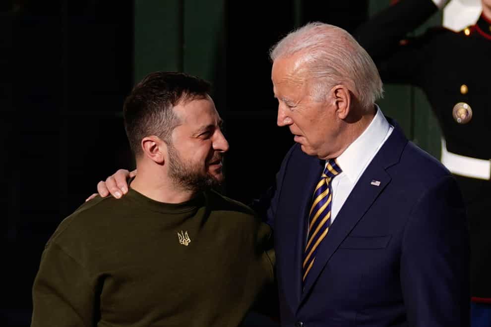 President Joe Biden welcomes Ukraine’s President Volodymyr Zelensky at the White House (Andrew Harnik/AP)