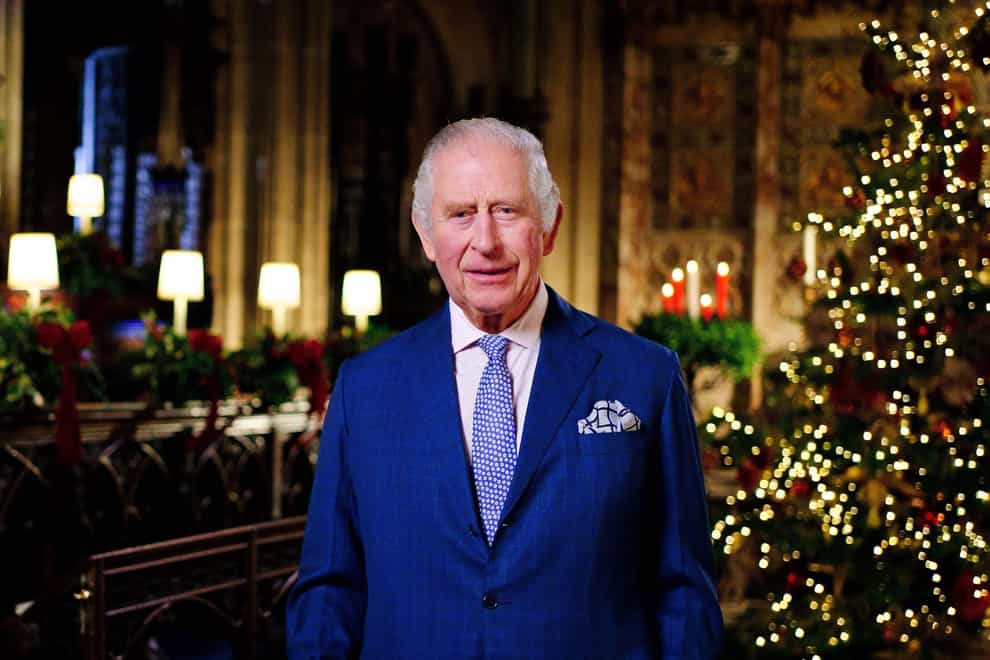Charles records his first Christmas broadcast in the Quire of St George’s Chapel in Windsor Castle (Victoria Jones/PA)