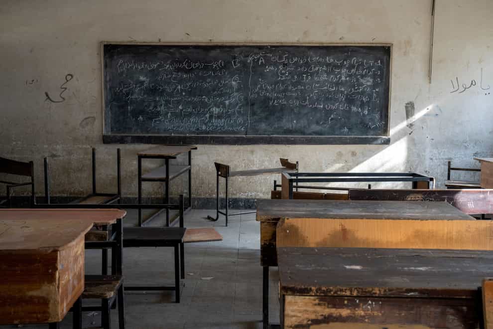 A classroom that previously was used for girls sits empty in Kabul (Ebrahim Noroozi/AP)