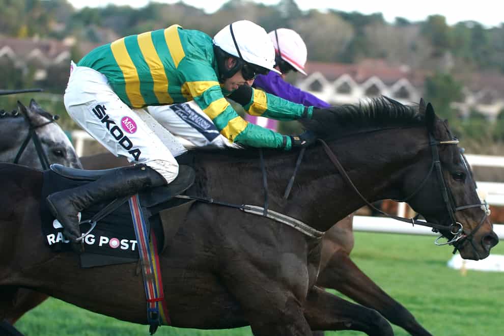 Saint Roi ridden by jockey Mark Walsh (front) wins the Brand New Racing Post App Novice Chase (Christmas) with Visionarian ridden but jockey Keith Donoghue (behind) second during day one of the Leopardstown Christmas Festival at Leopardstown Racecourse in Dublin, Ireland. Picture date: Monday December 26, 2022.