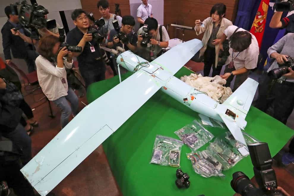 A suspected North Korean drone is viewed at the Defence Ministry in Seoul, South Korea, on June 21 2017 (Lee Jung-hoon/Yonhap/AP)