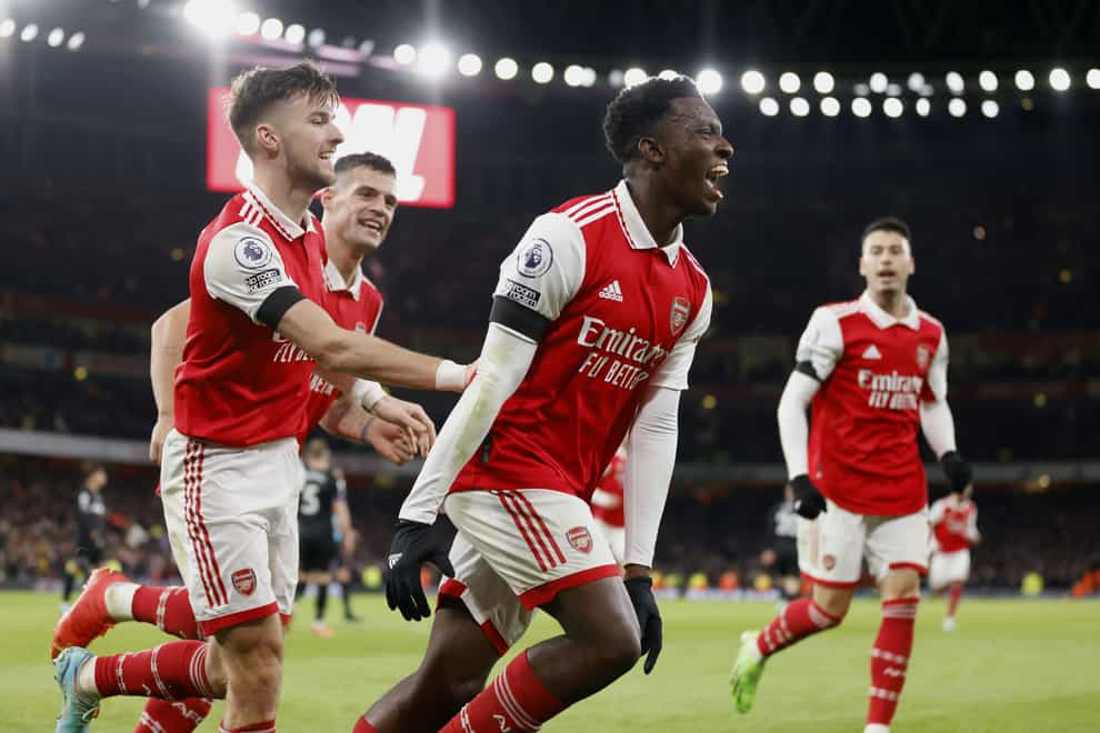 Eddie Nketiah scored Arsenal’s third in his first start for the Gunners this season (Steven Paston/PA)