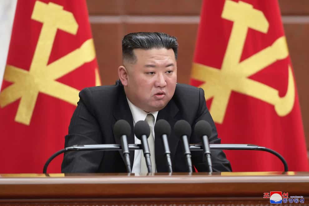 North Korean leader Kim Jong Un speaks during a plenary meeting of the Workers’ Party of Korea at the party headquarters in Pyongyang, North Korea (Korean Central News Agency/Korea News Service via AP/PA)