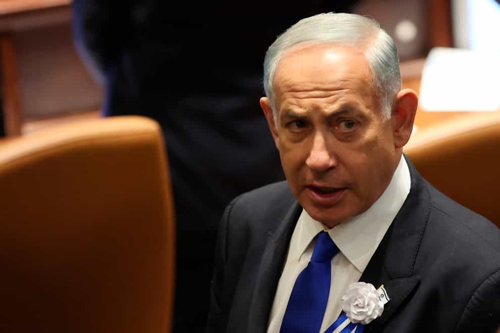 Benjamin Netanyahu arrives during the swearing-in ceremony (Abir Sultan/Pool/AP)