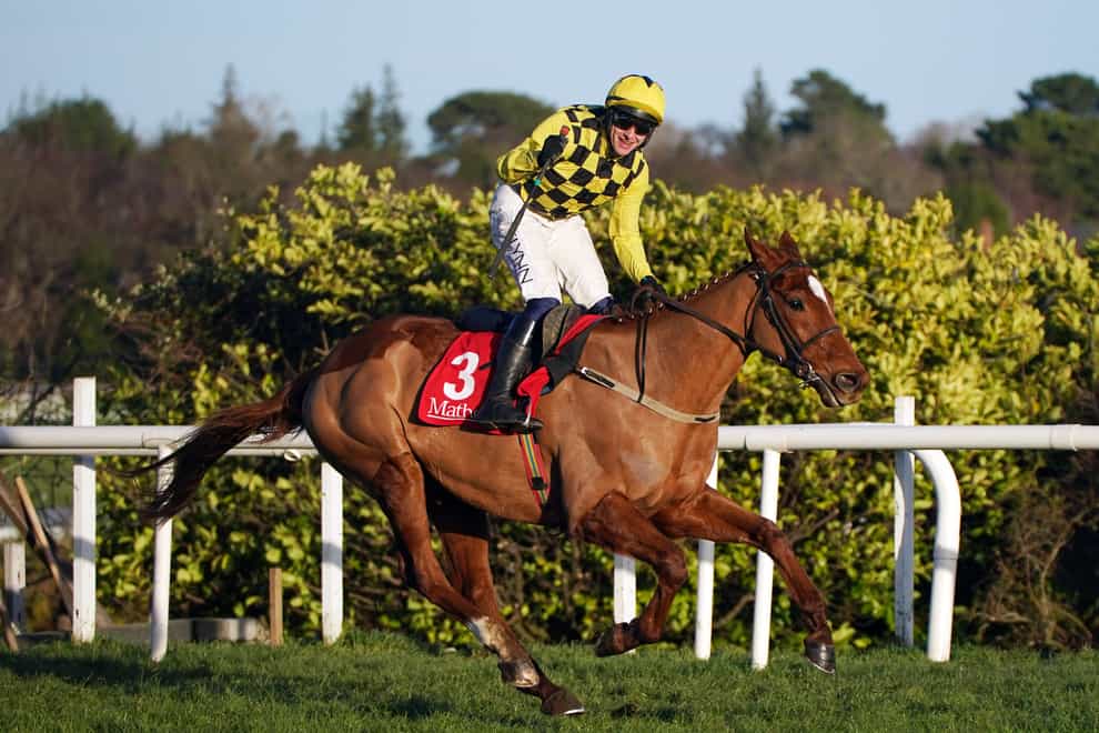 Paul Townend celebrates State Man’s victory in the Matheson Hurdle at Leopardstown (Niall Carson/PA)