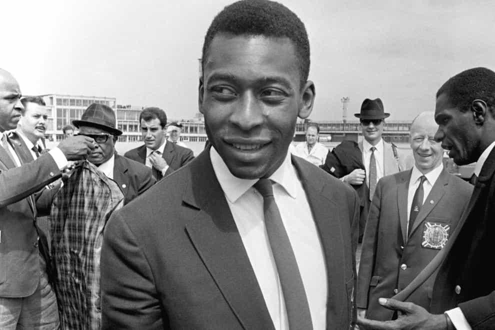 Pele arrives at Manchester Airport ahead of the 1966 World Cup (PA)