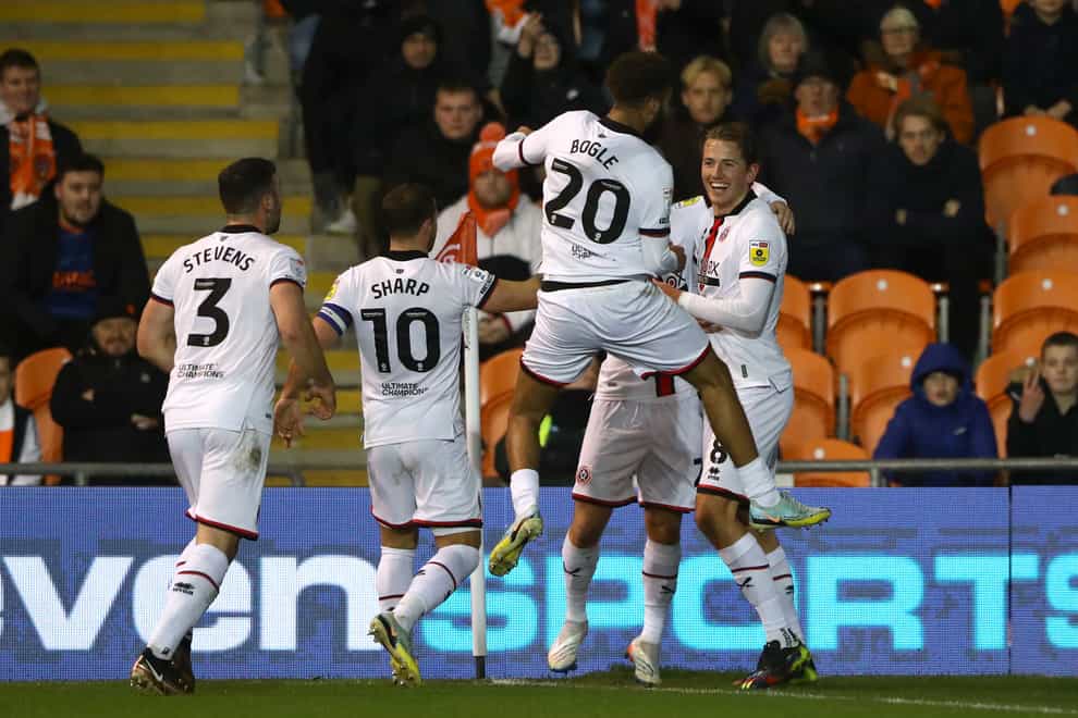 Sheffield United’s Sander Berge (right) celebrates after scoring against Blackpool (Tim Markland/PA)