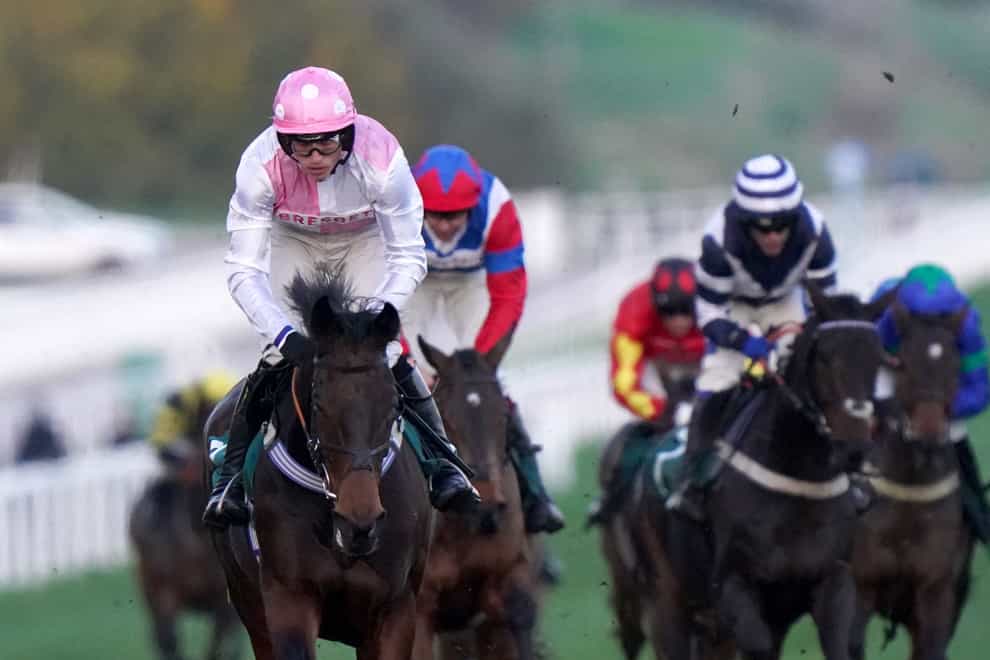 Gentle Slopes ridden by Harry Cobden (left) goes on to win The Autism In Racing At Cheltenham Open National Hunt Flat Race at Cheltenhan, Sunday November 13, 2022 (Tim Goode/PA)