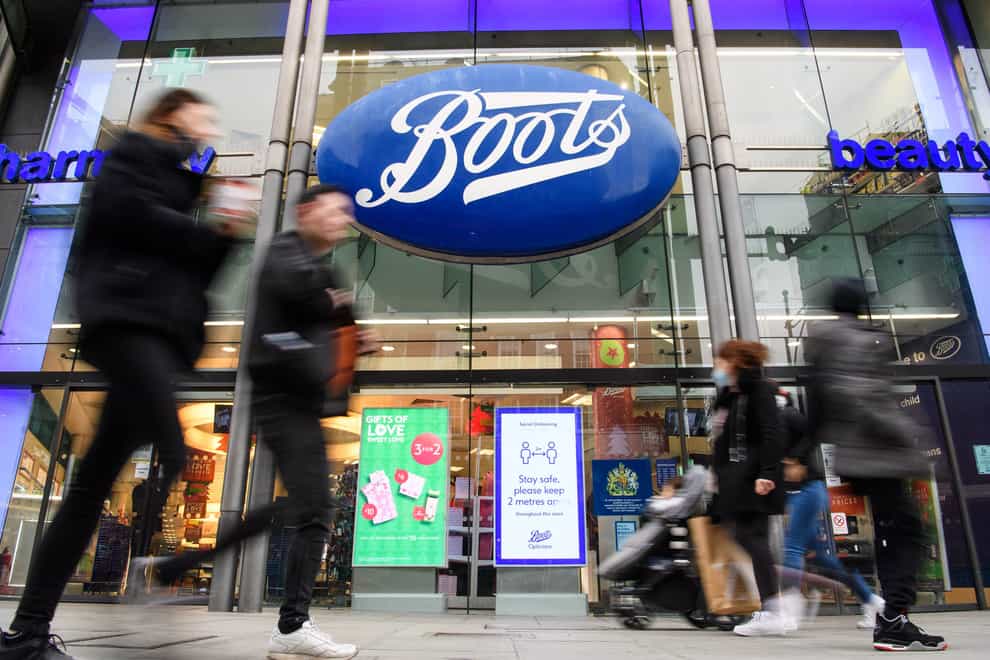 Boots hailed a ‘very strong Christmas’ as it revealed that retail sales jumped by around 15% in December (Matt Crossick/PA)
