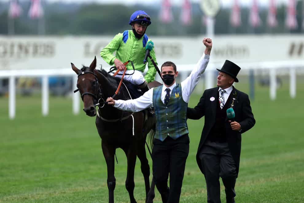 Joe Fanning and Subjectivist after winning the Gold Cup at Royal Ascot (Steven Paston/PA)