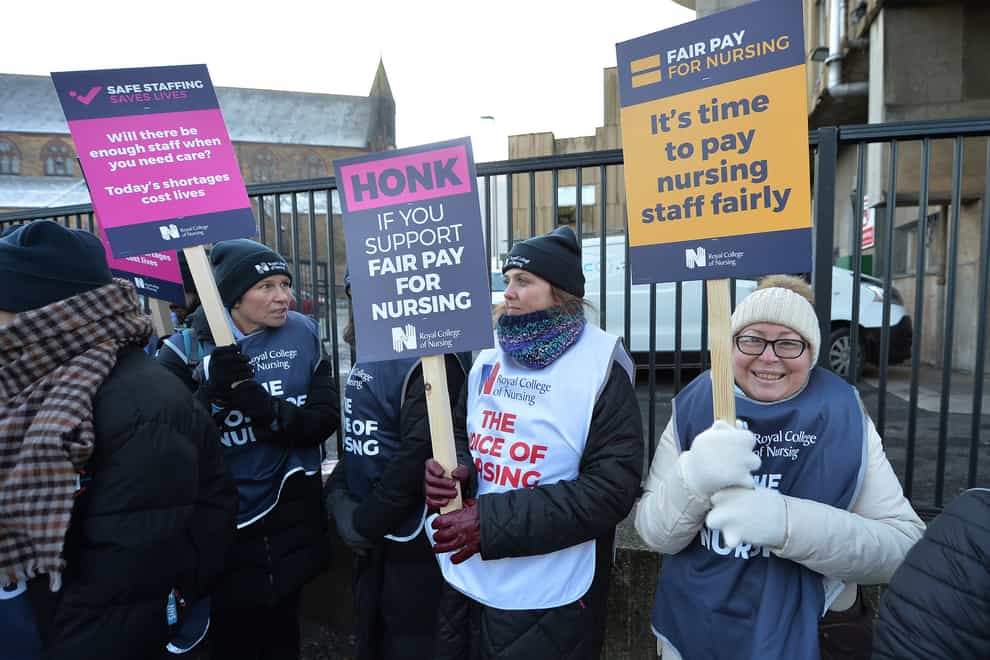Members of the Royal College of Nursing (RCN) on the picket line (Peter Powell/PA)