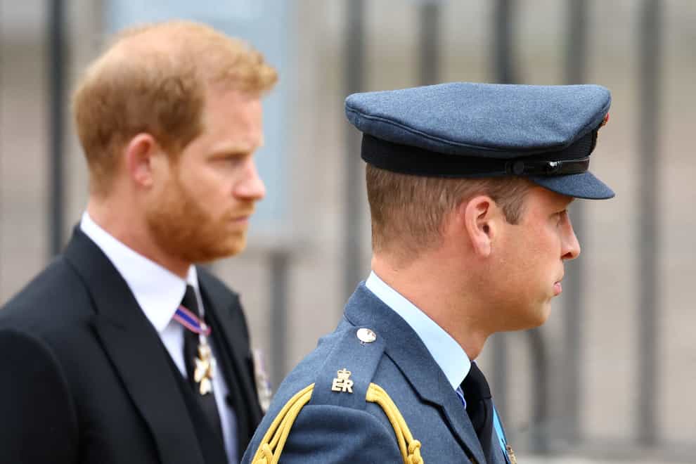 The Duke of Sussex and Prince of Wales , arrive at the State Funeral of Queen Elizabeth (Hannah McKay/PA)