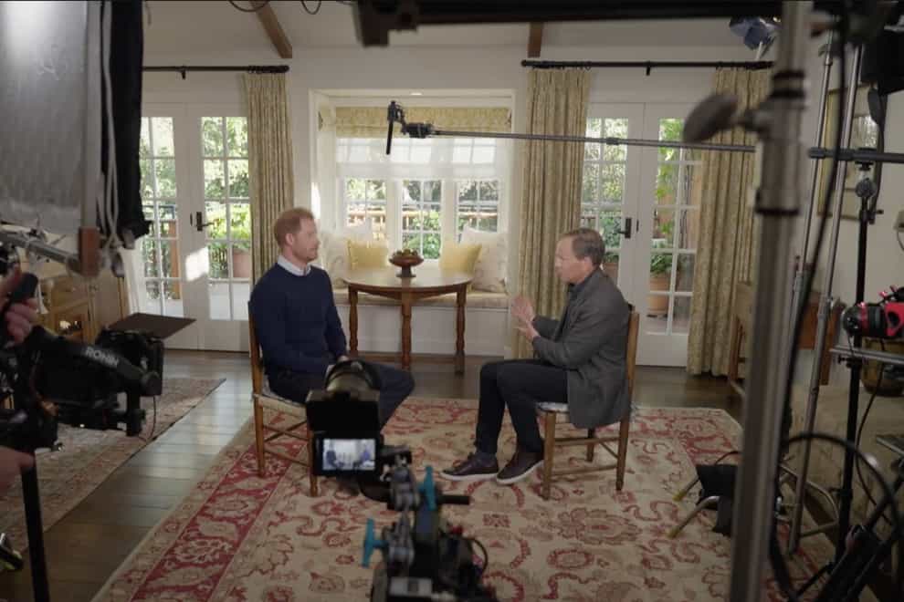 The Duke of Sussex during an interview with ITV’s Tom Bradby in California (Harry: The Interview/ITV/PA)