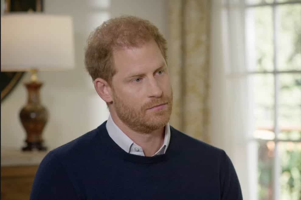 Undated handout screengrab issued by ITV of the Duke of Sussex during an interview with ITV’s Tom Bradby in California, US, for the programme Harry: The Interview. Issue date: Sunday January 8, 2023.
