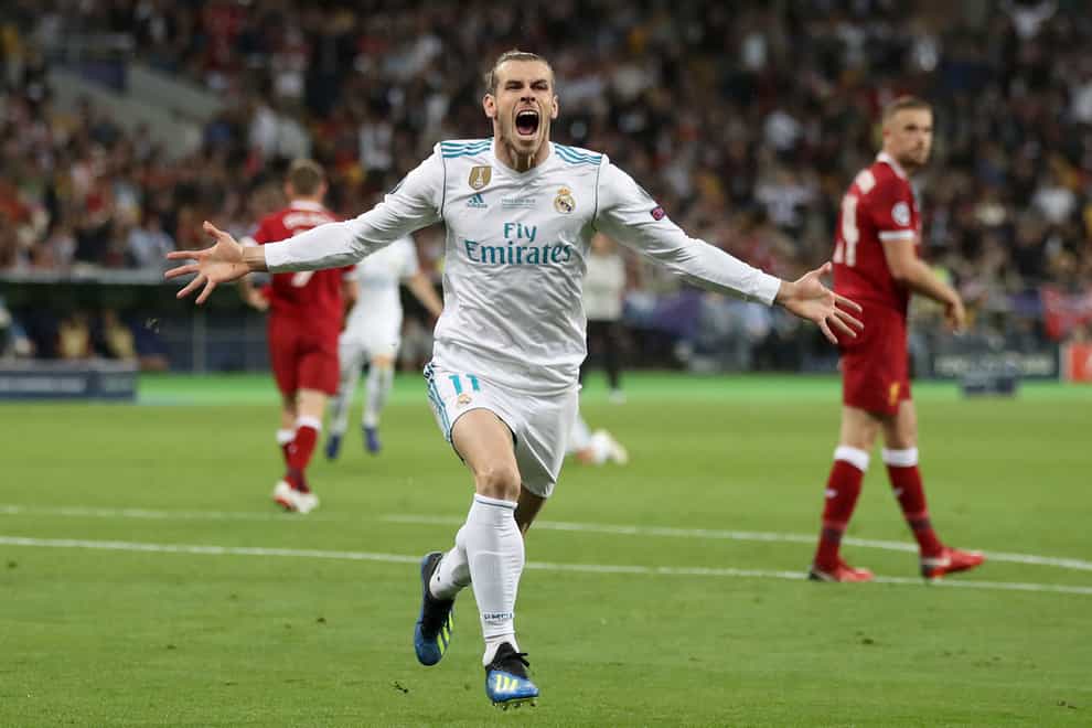 Gareth Bale celebrates scoring for Real Madrid in their 2018 Champions League final victory over Liverpool (Nick Potts/PA)