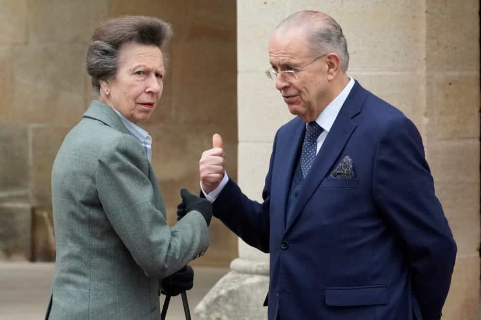 Britain’s Princess Anne, left, speaks with Cyprus’ Foreign Minister Ioannis Kasoulides (AP)