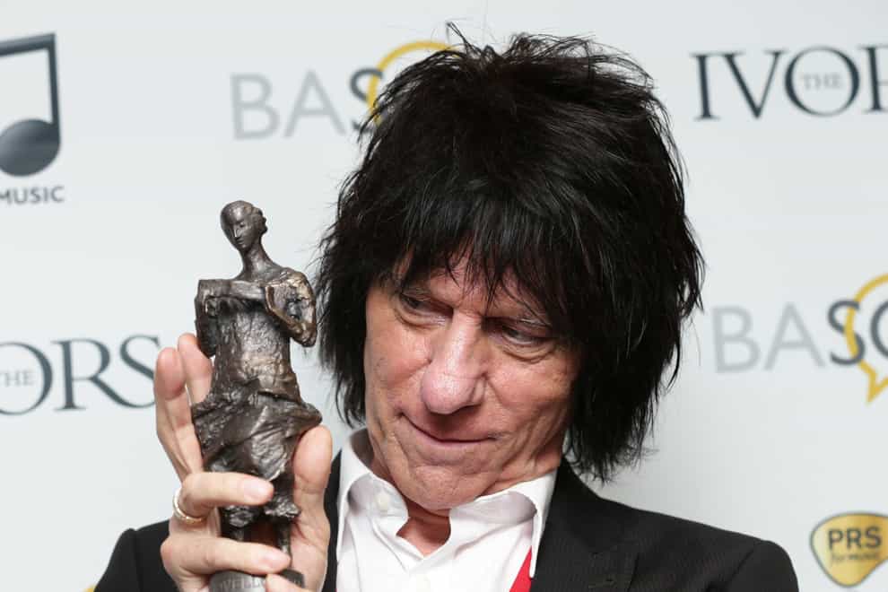 Jeff Beck with his Outstanding Contribution to British Music award, at the 59th annual Ivor Novello Awards, at Grosvenor House, London.
