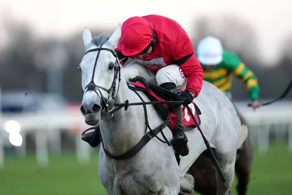 Grey Dawning ridden by Harry Skelton go on to win The Ladbrokes Fanzone “Your Team Your Game” Handicap Hurdleduring day one of the Ladbrokes Christmas Festival at Kempton Racecourse, Sunbury-on-Thames (John Walton/PA)