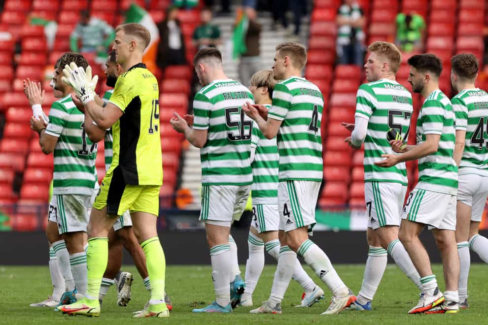Celtic players after their semi-final defeat in April (Steve Welsh/PA)