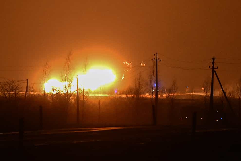 A flame rises after an explosion at a gas pipeline near Pasvalys, 109 miles north of Vilnius in northern Lithuania (AP)