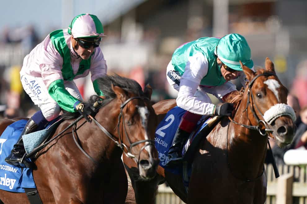 Chaldean (right) winning the Dewhurst Stakes at Newmarket (Tim Goode/PA)