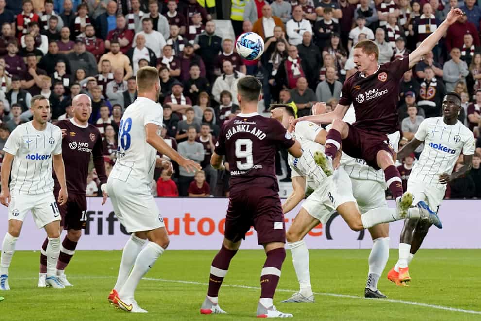 Kye Rowles, right, in action for Hearts (Andrew Milligan/PA)