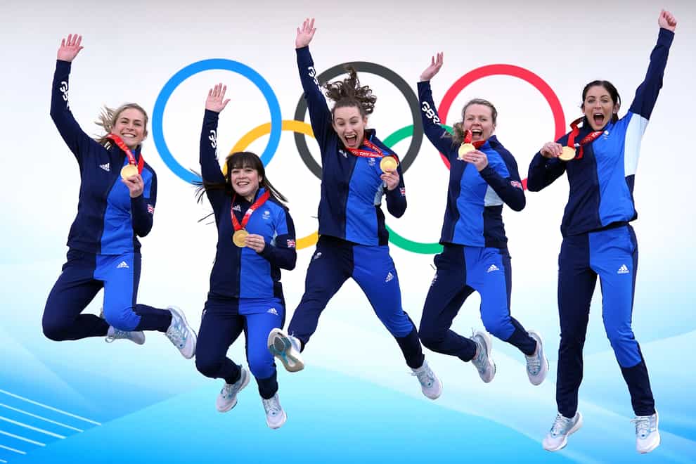 Great Britain’s Olympic gold medal-winning women’s curling team (PA)